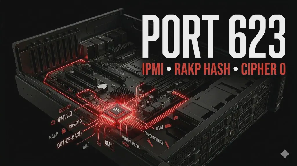 Porta 623 IPMI: RAKP hash disclosure, cipher 0 e rischio BMC out-of-band.