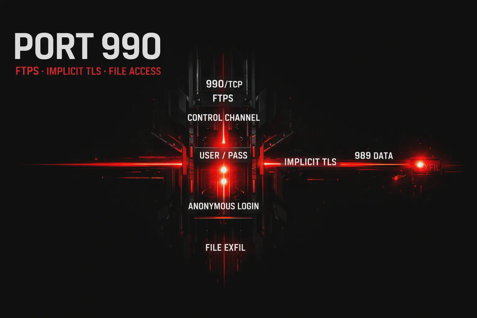 Porta 990 FTPS: anonymous login, brute force e file exfiltration su FTP cifrato.