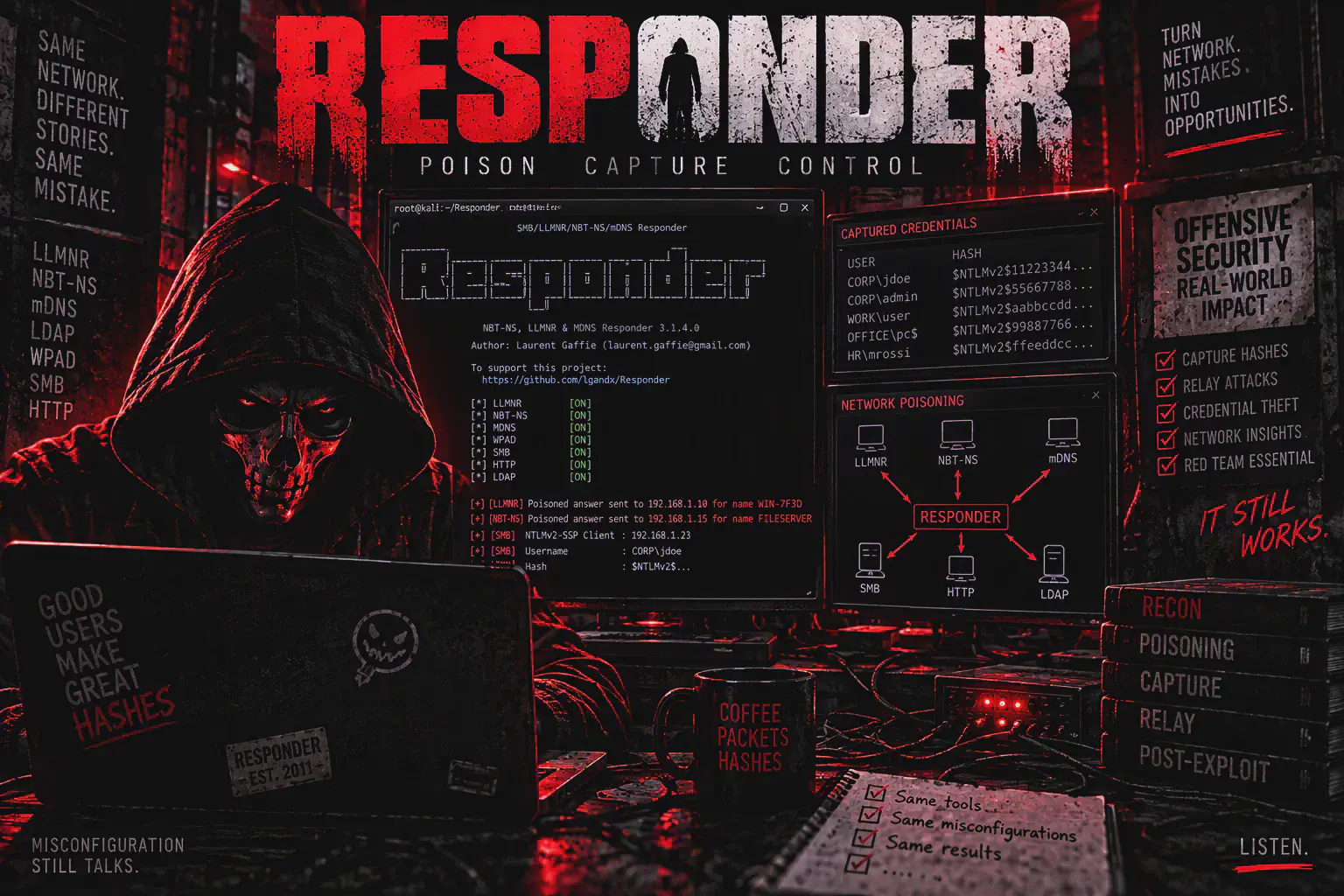 Responder: Cattura Hash NTLM su Linux, LLMNR, NBT-NS e Relay